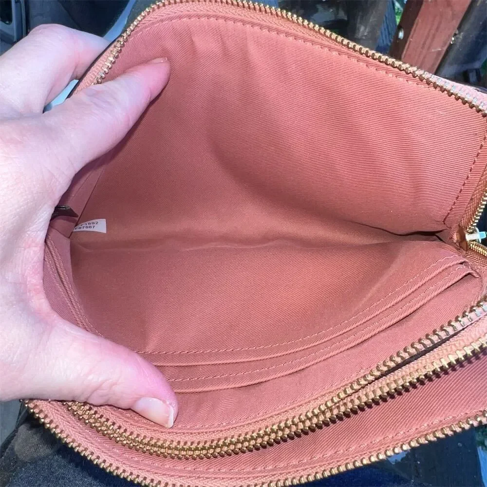 COACH Double Zip Wristlet Wallet Peachy Color w Gold Hardware AUTHENTIC - Picture 6 of 9